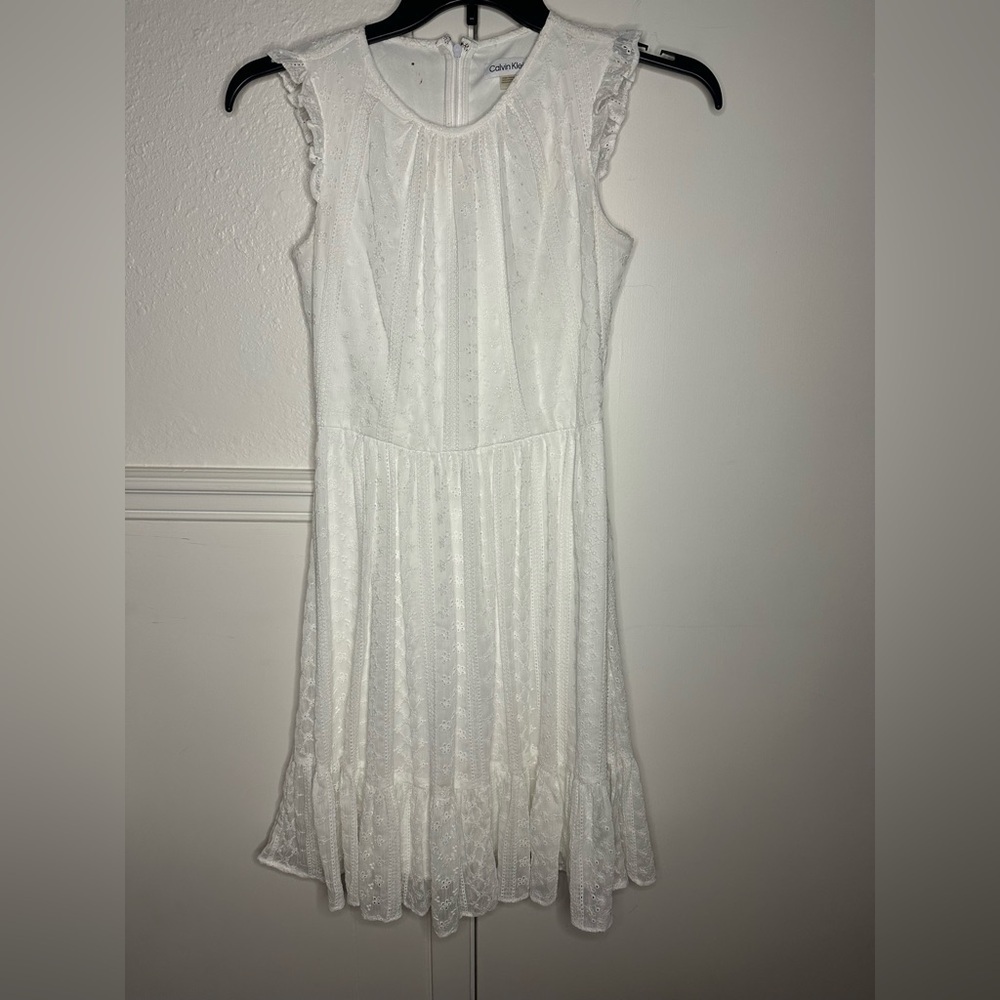 Calvin Klein White Eyelet Lace Fit & Flare Fully Lined size 2